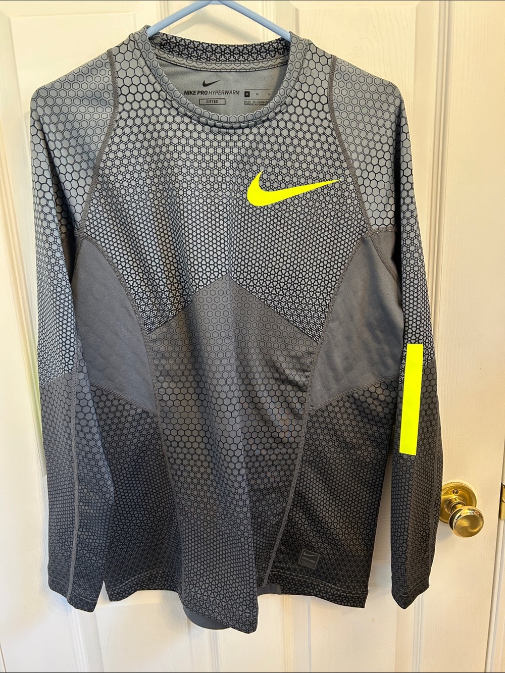 Nike Gray Performance Hex-Pattern Long Sleeve with Neon Yellow Swoosh